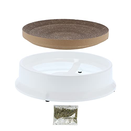 Cat Scratching Board Lounge Bed | Replaceable Corrugated Paper for Claw Sharpening/Sleeping/Playing | Sturdy PP Material Shell with Catnip | 43.5x10.5cm (White) von REXVTNS