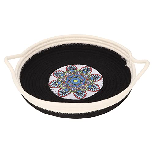 Cotton Rope Cat Bed | Hand Woven Double Sided Pet Bed for Cats/Small Pets | All Seasons Warm Basket with Scratching Texture | Sustainable Design for Pets Under 11 lbs (Black) von REXVTNS