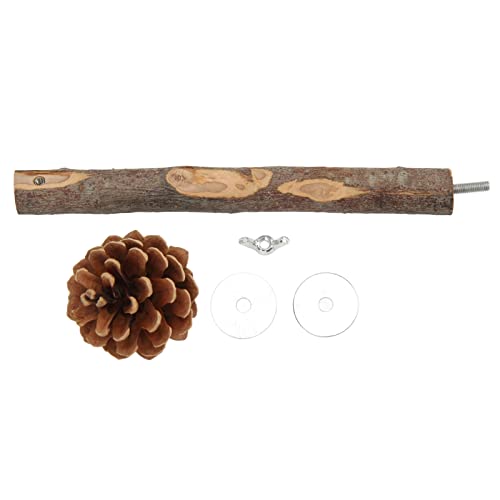 Echter Applewood Bird Barch Stand mit Kiefernkegel | Kautable Käfigzubehör für Sittiche/Cockatiels | Safe Barch Pole für Vögel | 3D Space Expander (L(330 X 184mm / 12.99 X 7.24in)) von REXVTNS