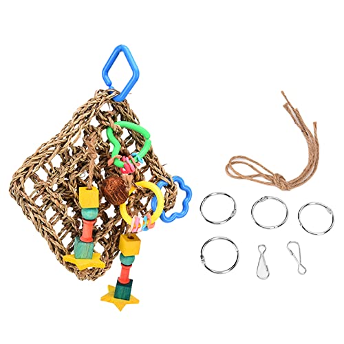 Parrot Climbing Net & Chew Swing | Straw Rope Hammock for Lovebirds/Parakeets/Cockatiels | Bird Cage Accessories with Colorful Toys | Includes Hooks & Rings Parrot Climbing Net & Chew Swing | Straw Rope Hammock for Lovebirds/Parakeets/Cockatiels | Bird Cage Accessories with Colorful Toys | Includes Hooks & Rings von REXVTNS