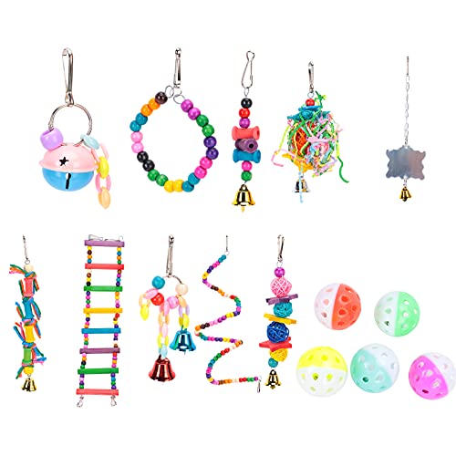 REXVTNS 15 Packs Bird Swing Toys | Nachhaltiges Holz und Plastikkauen hängende Spielsachen mit Glocken/Leiter/Perlen | Sicherer Vogel - sicher für Papageien von REXVTNS