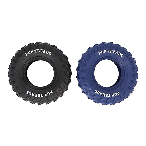 REXVTNS 2Pcs Dog Chew Toy | Rubber Tire for Medium & Large Dogs | Blue & Black Chew Toy for Teething/Oral Care/Interactive Play | Grip Features Face for Better Hold von REXVTNS