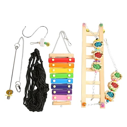 REXVTNS 4pcs Hühnchenkauspielzeug | Hanging Futtersschwung mit Haken für Papageien/Haustierhühner | Nachhaltiges Holz- und Metallschnabelschärfer | Xylophon Sound Entertainment REXVTNS 4pcs Hühnchenkauspielzeug | Hanging Futtersschwung mit Haken für Papageien/Haustierhühner | Nachhaltiges Holz- und Metallschnabelschärfer | Xylophon Sound Entertainment von REXVTNS