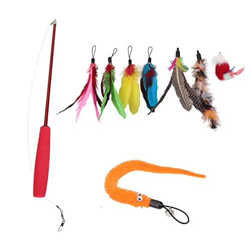 REXVTNS 9pcs Katzenfeder Zauberstab Spielzeug | 3 - Abschnitt Retractable Cat Teaser Stick 14.8-38,2in | Interaktives Federspielzeug für Kätzchen/Erwachsene Katzen | mit Plüschkreatur REXVTNS 9pcs Katzenfeder Zauberstab Spielzeug | 3 - Abschnitt Retractable Cat Teaser Stick 14.8-38,2in | Interaktives Federspielzeug für Kätzchen/Erwachsene Katzen | mit Plüschkreatur von REXVTNS