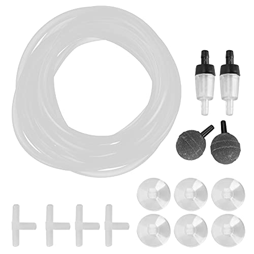 REXVTNS Aquarium Oxygen Tube Check Valve Set | Bubble Stone for Fish Tank/Hydroponics | 40mm Stainless Steel Diffusion Stone with 6 Connectors | Complete Accessories Kit (4-Meter Tube 25mm Gas Stone) von REXVTNS