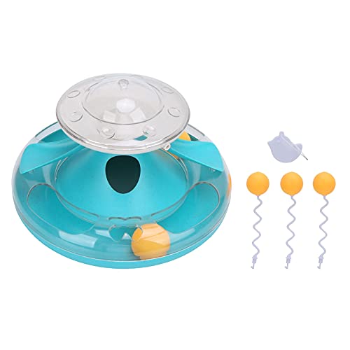 REXVTNS Cat Turntable Puzzle Toy | 3 - in - 1 Interactive Cat Toy with Food Container/Ball Track/Teaser Wand | Stimulating Intelligence Toy for Indoor Kittens | Sturdy ABS Material (Lake Blue) von REXVTNS
