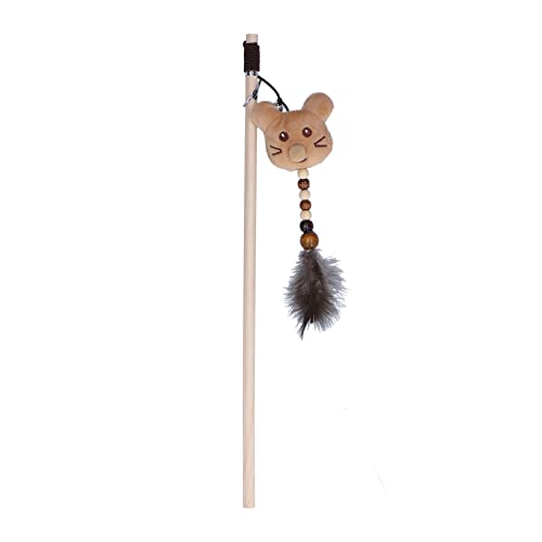 REXVTNS Interactive Cat Toy Stick with Feather & Bells | Funny Cartoon Creature Plush for Cats | Wooden Pole Training Stick/Vocalize Play/Prowling Instinct | Sturdy & Lightweight (Brown Mouse) von REXVTNS