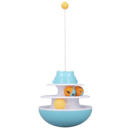 REXVTNS Interaktiver Katzen -Plattenspieler -Spielzeug 2 Level | Doppelspur mit Rolling Ball & Catnip | Puzzlespielzeug für Kätzchen/Erwachsene Katzen | Starkes ABS -Material, 18,3 x (Lake Blue) von REXVTNS
