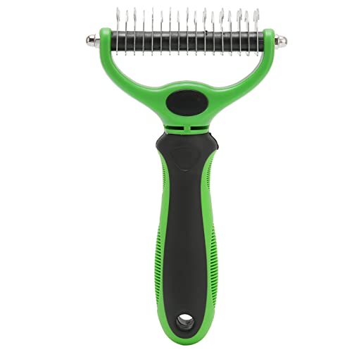 REXVTNS PET -Undertock -Rake doppelseitig | 17 Zähnehund Deshedding Pinsel zum Absatz/Knotenmanagement | Pflege -Massage -Werkzeug für Hunde und Katzen | Edelstahl mit ergonomischem (L Green Black) von REXVTNS