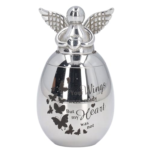 REXVTNS Stainless Steel Pet Cremation Urn | 30 X 40mm Sturdy Memorial Urn for Ashes | Handcrafted Urn for Cats/Dogs/Small Pets | Mantel & Bookshelf Display (Butterfly Large Size) von REXVTNS