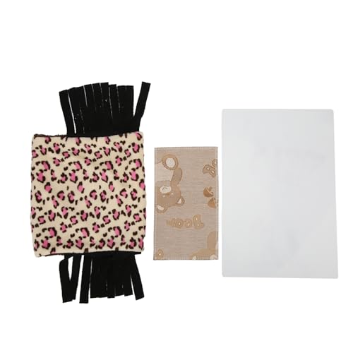 REXVTNS Tiertunnel Unterkunft für kleine Tiere | Leopard Print Flanell Hideout & Play Tube | Abnehmbarer Fransenvorhang für Hamster/Meerschweinchen | Alle - Saison dual - Sieben Matte (Pink) von REXVTNS