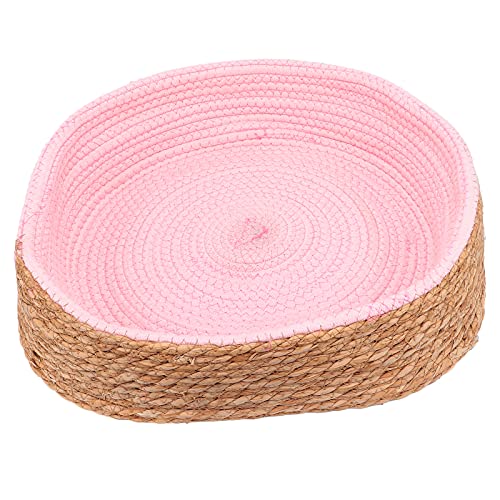 Runde Rattan Pet Bett | Atmungsaktiv und Starke Katzenkratzbett | Bequemer Schlafkorb für Katzen/kleine Hunde | Leicht und leicht zu bewegen (Pink) von REXVTNS