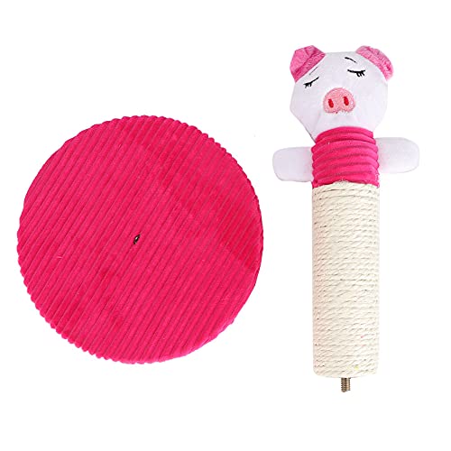 Sisal Cat Scratching Post | Removable Plush Animal Head Toy for Climbing/Play | Sturdy Pet Tree Shelf Frame with Rustling Sound | 3 Styles (Pig/Amphibian/Rabbit) (White Pig) von REXVTNS