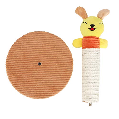 Sisal Cat Scratching Post | Removable Plush Animal Head Toy for Climbing/Play | Sturdy Pet Tree Shelf Frame with Rustling Sound | 3 Styles (Pig/Amphibian/Rabbit) (Yellow Bunny) von REXVTNS
