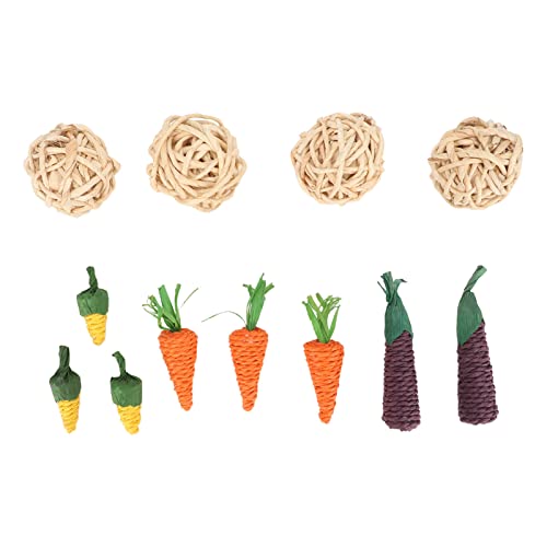Small Animal Chew Toys | Organic Rattan & Corn Husk | Teeth Grinding for Hamsters/Rabbits/Guinea Pigs | 12 - Piece Set von REXVTNS
