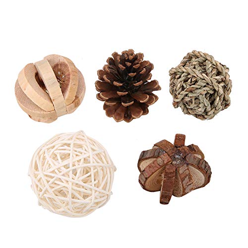 Sustainable Wooden Pet Toy Set | 5 - Piece Hamster/Small Creature/Tiny Animal Chew Toys | Safe Untreated Wooden Balls with Bells & Pine Cone | Small Animal Exercise & Teeth von REXVTNS