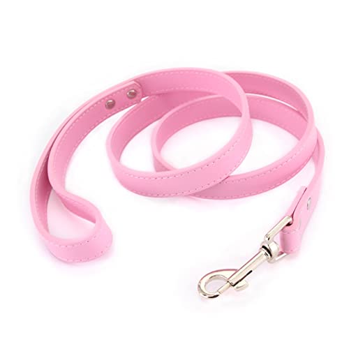 16 Farben Hundeleine Soild Color Leather Pet Walking Trainingsleinen for Kleine Mittelgroße Hunde Katze In Halsband Und Geschirr (Color : Pink, Size : S 1.5CM-120CM) von REYNEM