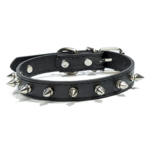 Anti-Biss-Hundehalsband Mit Stacheln Besetztes Haustier-Hundehalsband Aus PU-Leder for Kleine Hunde, Sport, Bulldogge, Mops, Welpen, Hundehalsband, Katze, Hundezubehör (Color : Black, Size : M) von REYNEM