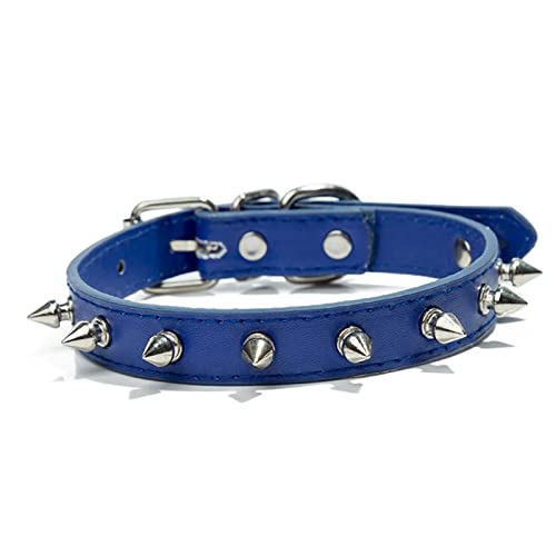 Anti-Biss-Hundehalsband Mit Stacheln Besetztes Haustier-Hundehalsband Aus PU-Leder for Kleine Hunde, Sport, Bulldogge, Mops, Welpen, Hundehalsband, Katze, Hundezubehör (Color : Blue, Size : M) von REYNEM