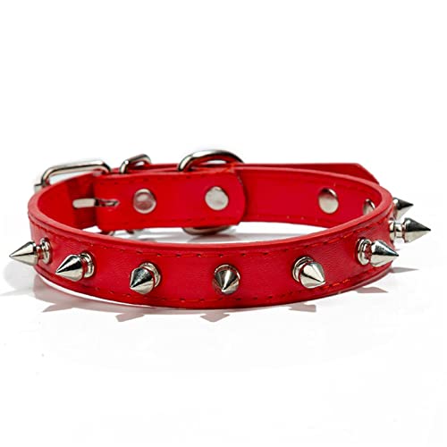 Anti-Biss-Hundehalsband Mit Stacheln Besetztes Haustier-Hundehalsband Aus PU-Leder for Kleine Hunde, Sport, Bulldogge, Mops, Welpen, Hundehalsband, Katze, Hundezubehör (Color : Red, Size : S) von REYNEM