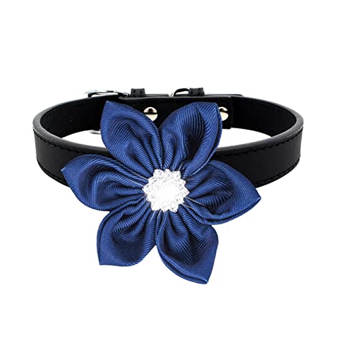 Comfort Dog Cat PU-Leder-Halsband, Verstellbares Haustierzubehör for Kleine Hunde, Welpen, Mascotas Supplies (Color : Black Flower, Size : S-Neck 26-32cm) von REYNEM