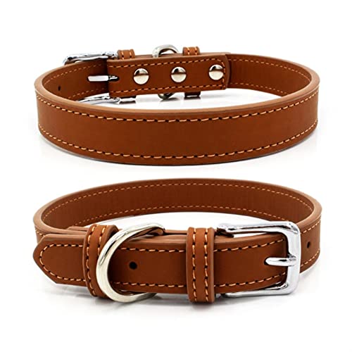 Comfort Dog Cat PU-Leder-Halsband, Verstellbares Haustierzubehör for Kleine Hunde, Welpen, Mascotas Supplies (Color : Brown, Size : M-Neck 30-38cm) von REYNEM