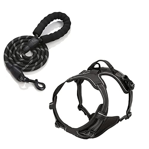 Hundegeschirr Hundeartikel Outdoor Walking Training Hundezubehör Atmungsaktiv Mit Reflektierenden Streifen Haustiergeschirr Weste Heimtierbedarf (Color : Black 2pc Set, Size : S for 5-11.5kg) von REYNEM