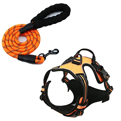 Hundegeschirr Hundeartikel Outdoor Walking Training Hundezubehör Atmungsaktiv Mit Reflektierenden Streifen Haustiergeschirr Weste Heimtierbedarf (Color : Orange 2pc Set, Size : S for 5-11.5kg) von REYNEM