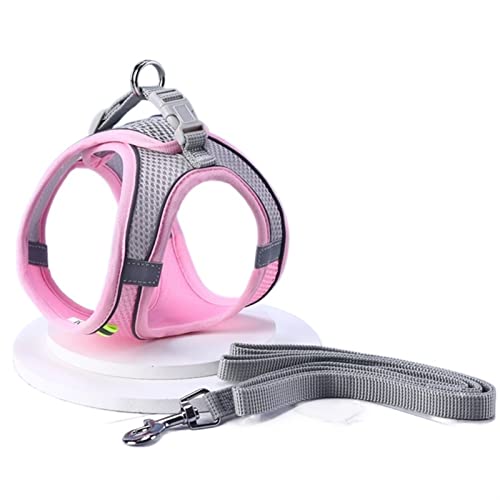 Hundegeschirr Mit Leine, Verstellbare Reflektierende Weste, Atmungsaktives Geschirr, Halsbänder for Kleine, Mittelgroße Hunde, Katze, Leine (Color : Pink, Size : S) von REYNEM