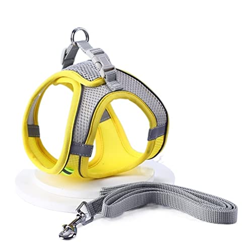 Hundegeschirr Mit Leine, Verstellbare Reflektierende Weste, Atmungsaktives Geschirr, Halsbänder for Kleine, Mittelgroße Hunde, Katze, Leine (Color : Yellow, Size : M) von REYNEM