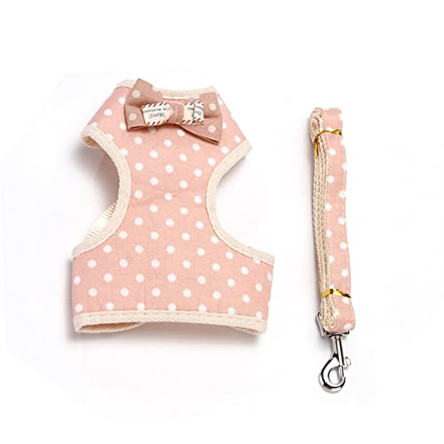 Hundegeschirr for Kleine Hunde, Katzen, Fliegen, Brustweste, Leine, Verstellbar, Atmungsaktiv, Haustiergeschirr Und Leine, Hundezubehör (Color : Pink dot, Size : M(for3-5kg)) von REYNEM