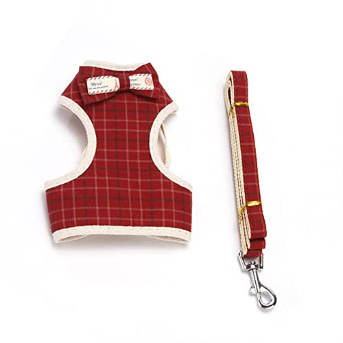 Hundegeschirr for Kleine Hunde, Katzen, Fliegen, Brustweste, Leine, Verstellbar, Atmungsaktiv, Haustiergeschirr Und Leine, Hundezubehör (Color : Red Check, Size : S(for1-3kg)) von REYNEM