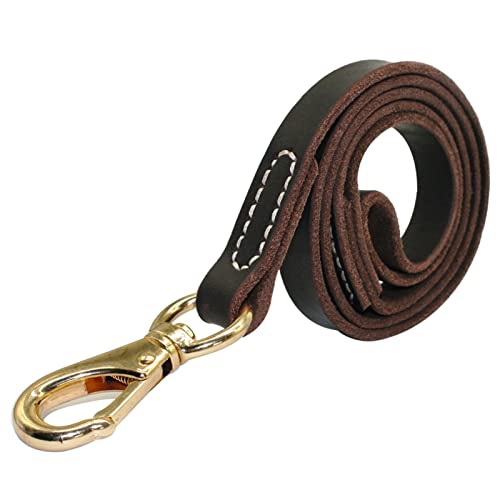 Leder-Hundeleine for Große Hunde, Haustier-Laufleine, Trainingsleine, 110 cm Länge, Breite 1,6/2,0 cm, Schwarz, Braun (Color : Brown, Size : L) von REYNEM