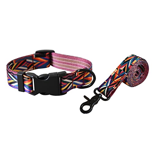 National Style Nylon Bedrucktes Hundehalsband Leine Verstellbarer Welpe Kleines Halsband Haustierhalsbänder for Hunde Haustier (Color : Collar and Leash set-03, Size : XL) von REYNEM