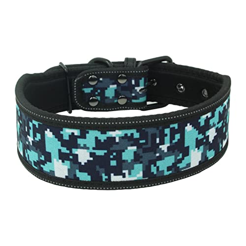 Reflektierendes Halsband, Verstellbares Hundehalsband for Mittelgroße Hunde, Leine, Mit Blumenmuster, Hundehalsband, Welpenhalsband, Heimtierbedarf (Color : Blue Camouflage, Size : L) von REYNEM