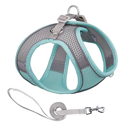 Reflektierendes Hundegeschirr Aus Nylon, Kein Ziehen, Haustierhalsbänder, Weste for Kleine Hunde, Welpen, Katzen, Brustgurt, Atmungsaktiv, Verstellbar (Color : 16-Green Gray, Size : L (9.0-15.0KG)) von REYNEM