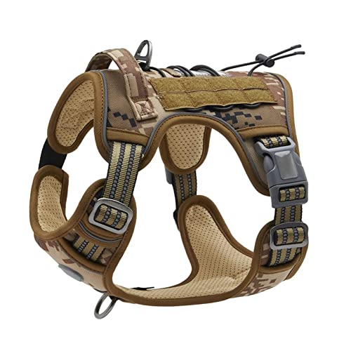 Reflektierendes Taktisches Geschirr For Große Kleine Hunde, Trainingsweste, Leine, Haustiergeschirr Und Leine, Set For Hunde Im Freien, Verstellbar, Gepolstert ( Color : Desert Camo Harness , Size : X von REYNEM