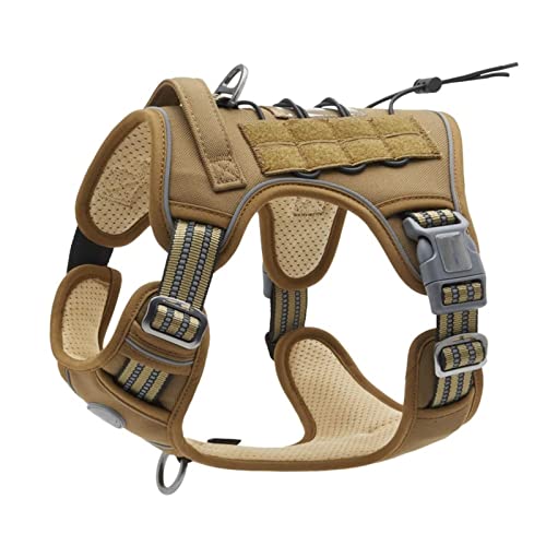 Reflektierendes Taktisches Geschirr for Große Kleine Hunde, Trainingsweste, Leine, Haustiergeschirr Und Leine, Set for Hunde Im Freien, Verstellbar, Gepolstert ( Color : Brown Harness , Size : M ) von REYNEM