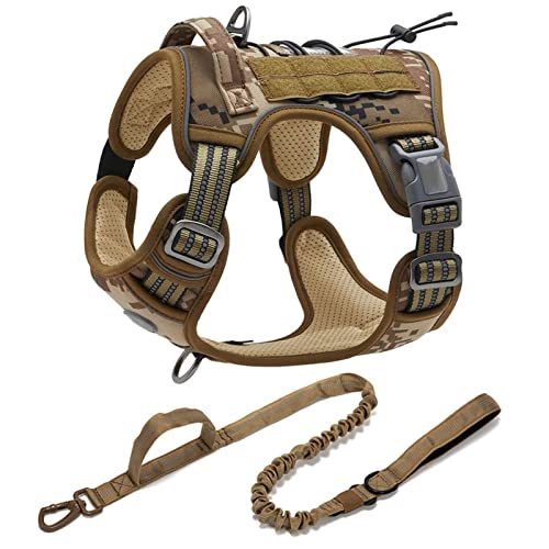 Reflektierendes Taktisches Geschirr for Große Kleine Hunde, Trainingsweste, Leine, Haustiergeschirr Und Leine, Set for Hunde Im Freien, Verstellbar, Gepolstert ( Color : Desert Camo Set , Size : L ) von REYNEM