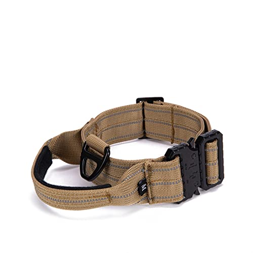 Schweres Hundehalsband, Taktisches Halsband, Leine, Verstellbar, Reflektierend, for Mittelgroße Und Große Hunde, Zubehör (Color : Khaki, Size : L 45-63cm) von REYNEM
