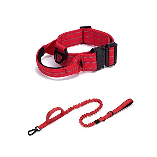 Schweres Hundehalsband, Taktisches Halsband, Leine, Verstellbar, Reflektierend, for Mittelgroße Und Große Hunde, Zubehör (Color : Red Set, Size : M 36-46cm) von REYNEM