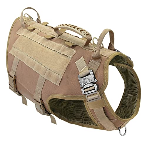 Tactical Dog Harness Military No Pull Pet Harness Weste for Mittelgroße Hunde Training Wandern Molle Hundegeschirr Mit Beuteln ( Color : Khaki Harness , Size : Chest 55-80cm ) von REYNEM