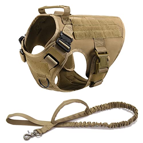 Tactical Military Vest Pet Deutscher Schäferhund Golden Retriever Tactical Training Hundegeschirr Und Leine Set for Alle Hunderassen (Color : Brown 2 Piece Set, Size : S(Below28kg)) von REYNEM