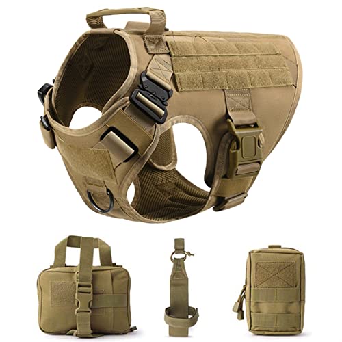 Tactical Military Vest Pet Deutscher Schäferhund Golden Retriever Tactical Training Hundegeschirr Und Leine Set for Alle Hunderassen (Color : Brown 4 Piece Set, Size : XL(40-60KG)) von REYNEM