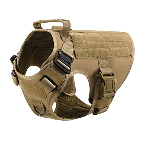 Tactical Military Vest Pet Deutscher Schäferhund Golden Retriever Tactical Training Hundegeschirr Und Leine Set for Alle Hunderassen (Color : Brown Harness, Size : M(15-30KG)) von REYNEM