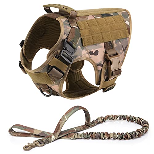 Tactical Military Vest Pet Deutscher Schäferhund Golden Retriever Tactical Training Hundegeschirr Und Leine Set for Alle Hunderassen (Color : CP 2 Piece Set, Size : XL(40-60KG)) von REYNEM