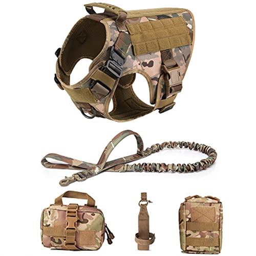 Tactical Military Vest Pet Deutscher Schäferhund Golden Retriever Tactical Training Hundegeschirr Und Leine Set for Alle Hunderassen (Color : CP 5 Piece Set, Size : S(Below28kg)) von REYNEM