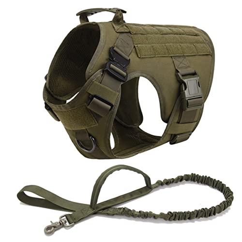 Tactical Military Vest Pet Deutscher Schäferhund Golden Retriever Tactical Training Hundegeschirr Und Leine Set for Alle Hunderassen (Color : Green 2 Piece Set, Size : L(30-40KG)) von REYNEM