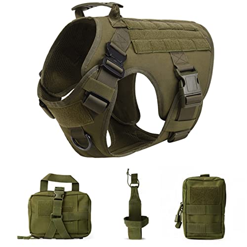 Tactical Military Vest Pet Deutscher Schäferhund Golden Retriever Tactical Training Hundegeschirr Und Leine Set for Alle Hunderassen (Color : Green 4 Piece Set, Size : L(30-40KG)) von REYNEM