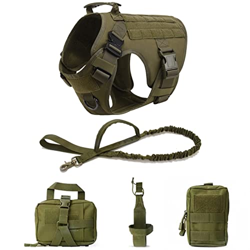 Tactical Military Vest Pet Deutscher Schäferhund Golden Retriever Tactical Training Hundegeschirr Und Leine Set for Alle Hunderassen (Color : Green 5 Piece Set, Size : XL(40-60KG)) von REYNEM